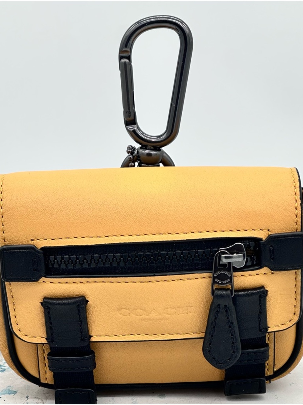 COACH Micro Track Key Fob Bag Charm Smooth Leather Yellow C6964